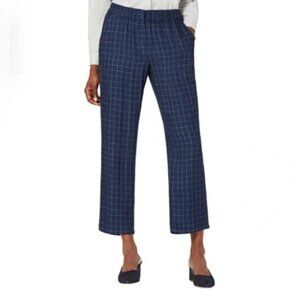 Eileen Fisher Tussah Silk Windowpane Plaid Ankle Pants S Midnight Blue